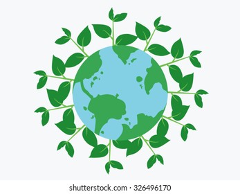 Earth surround by plant, environment concept flat vector illustration