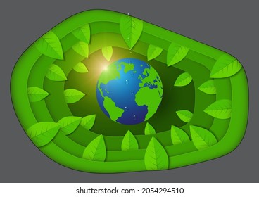 Earth surrounded by leaves, environmental concept vector illustration