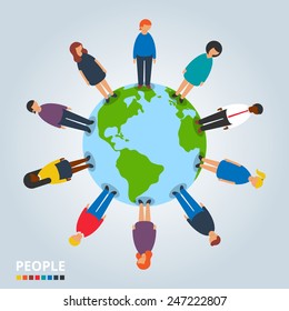 Earth surrounded by people, vector illustration 
