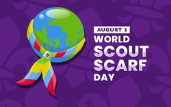 The Earth Surrounded By Scout Scarves On A Purple Background. World Scout Scarf Day August 1st