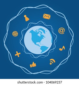 Earth surrounded by various social media icons