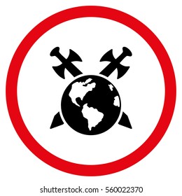 Earth Swords vector bicolor rounded icon. Image style is a flat icon symbol inside a circle, intensive red and black colors, white background.