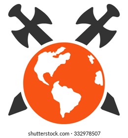 Earth Swords vector icon. Style is bicolor flat symbol, orange and gray colors, rounded angles, white background.