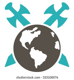 Earth Swords vector icon. Style is bicolor flat symbol, grey and cyan colors, rounded angles, white background.