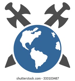 Earth Swords vector icon. Style is bicolor flat symbol, cobalt and gray colors, rounded angles, white background.
