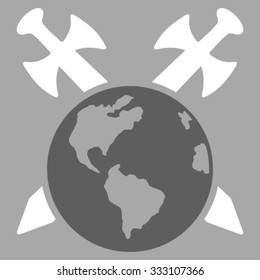 Earth Swords vector icon. Style is bicolor flat symbol, dark gray and white colors, rounded angles, silver background.