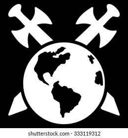 Earth Swords vector icon. Style is flat symbol, white color, rounded angles, black background.