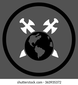 Earth Swords vector icon. Style is bicolor flat circled symbol, black and white colors, rounded angles, gray background.
