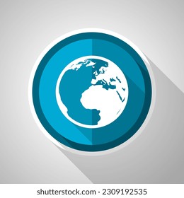 Earth symbol, flat design vector blue icon with long shadowvv
