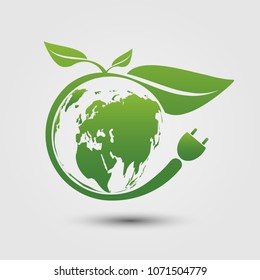 Earth symbol with green leaves around.Ecology.Green cities help the world with eco-friendly concept ideas