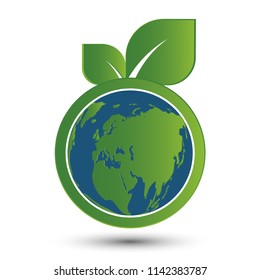 Earth symbol with green leaves around.Ecology.Green cities help the world with eco-friendly concept ideas