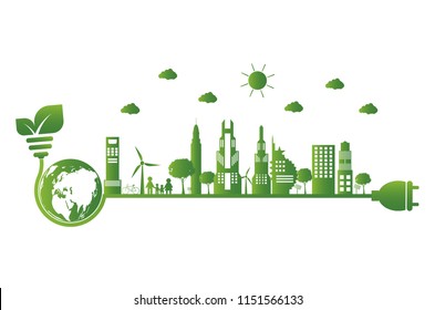 Earth symbol with green leaves around.Ecology.Green cities help the world with eco-friendly concept ideas