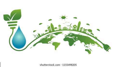 Earth symbol with green leaves around.Ecology.Green cities help the world with eco-friendly concept ideas