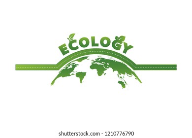 Earth symbol with green leaves around.Ecology.Green cities help the world with eco-friendly concept ideas