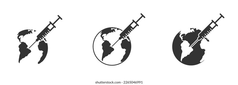 Earth with syringe icon. Vector illustration.