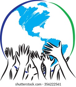 earth taking care hands illustration