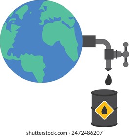 Earth tap or faucet with a drop of petroleum.Drilling oil, world of investment. Money resource, passive income concept.

