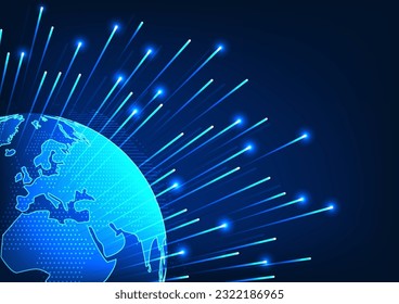 Earth technology with projected lasers The concept of big data transmission technology through the internet network that covers the world at high speed. save time and resources