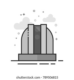 Earth telescope icon in flat outlined grayscale style. Vector illustration.