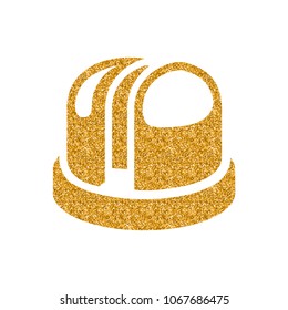 Earth telescope icon in gold glitter texture. Sparkle luxury style vector illustration.
