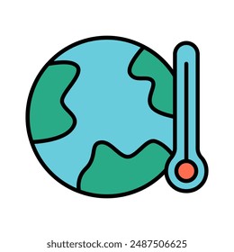 Earth temperature line icon. Global warming, climate change, environmental issue, planet, temperature rise, greenhouse effect, ecological impact, earth, thermometer, heat, climate