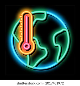 earth temperature neon light sign vector. Glowing bright icon earth temperature sign. transparent symbol illustration