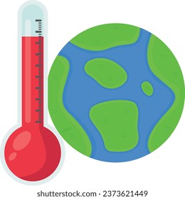 Earth and thermometer icon. Flat illustration of earth and thermometer vector icon for web design