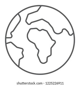 Earth thin line icon, world and geography, planet sign, vector graphics, a linear pattern on a white background, eps 10.