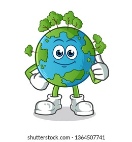 earth thumbs up mascot vector cartoon illustration