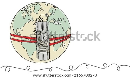 Earth time bomb logo, Time Bomb and earth globe vector, sketch drawing of time bomb and earth