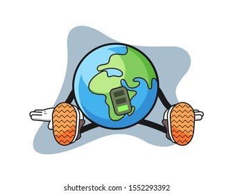 Earth tired cartoon. Mascot Character vector.