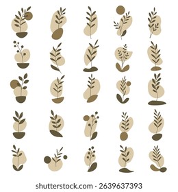 Earth Tone Abstract Botanical Set – Modern Leaf And Blob Elements
