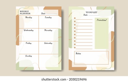 Earth Tone Abstract Shape Weekly Planner Set Premium Vector