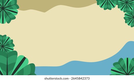 earth tone background features green foliage and calm blue water, perfect for nature, eco friendly, or tranquil themes. Ample copy space makes it ideal for banners, presentations, and digital content