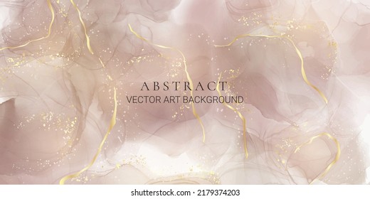 Earth Tone Beige Watercolor Background With Golden Glitter. Marble Nude Brown Fluid Painting With Alcohol Ink Effect. Abstract Ivory Aesthetic Bohemian Watercolor For Wedding Invitation