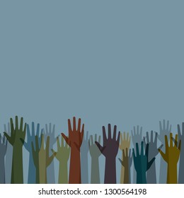 Earth tone color diverse raised hands vector graphic template design.
