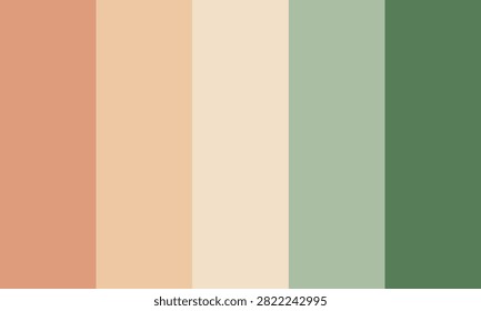 Earth tone color palette with vertical swatches in terracotta, beige, cream, sage, and forest green, minimalist vector background for branding, interior design, fashion, and creative projects.