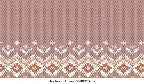 Earth tone geometric knitted pattern, Festive Sweater Design. Seamless Knitted Pattern