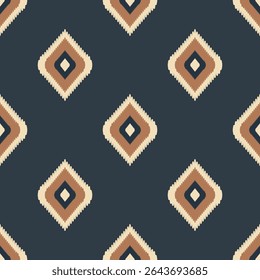 Earth tone geometric seamless ikat patterns with tribal motifs. Warm boho and handwoven-style design perfect for fabric, wallpaper, packaging, and ethnic-inspired decor.