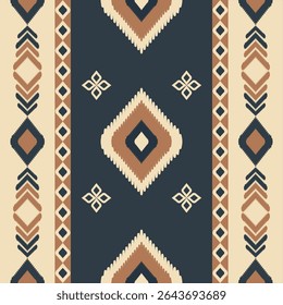 Earth tone geometric seamless ikat patterns with tribal motifs. Warm boho and handwoven-style design perfect for fabric, wallpaper, packaging, and ethnic-inspired decor.