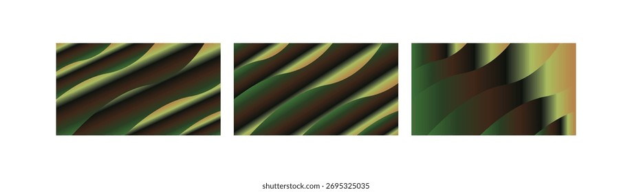 Earth tone green and brown gradient backgrounds with wavy striped flow natural modern tones ideal for digital design creative branding stylish posters and contemporary applications