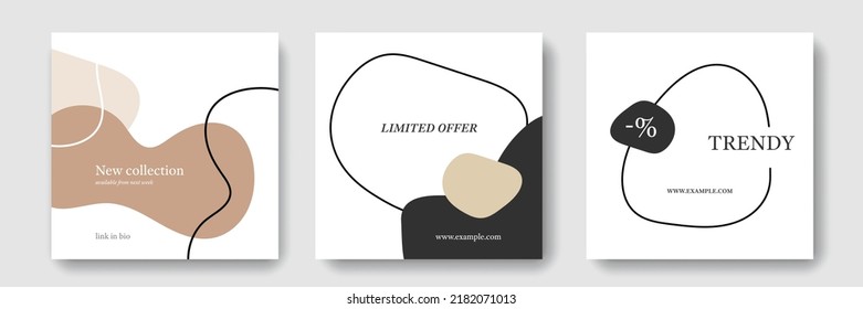 Earth tone social media layouts, organic vector illustrations, square business templates with pastel color palette, minimal graphic design with natural concept, abstract background, web banners