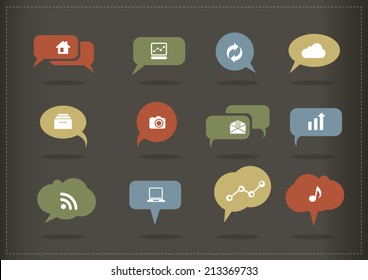 Earth tone speech bubble icons vector with icons
