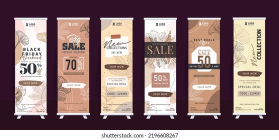 Earth tone, vintage business promotion rollup banner set, Editable vector mockup for stories, post, blog, or printing promotions. stand banner for business stall