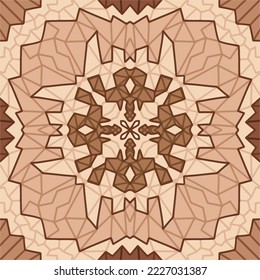 Earth toned symmetrical mandala background. Vector earthquake brown themed wallpaper with square shaped template. Cartoon styled clean line art and flat colored symmetrical wallpaper backdrop isolated