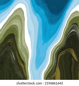 Earth toned watercolor wet liquid brush stroke wash blue and green elegant soothing calming vector background