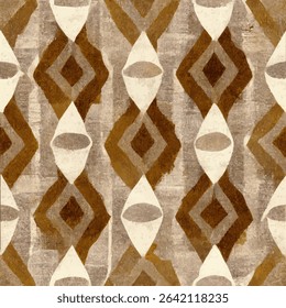 Earth tones, beige and brown with diamond shapes. grunge lines ikat pattern, ikat seamless pattern, Vector illustration background for print the paper.