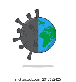 Die Erde wandelt sich in eine Vektorsymbol-Illustration um. Coronavirus-Attack-Welt-Flat-Symbol