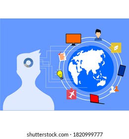 earth and transparent people vector image and assorted icons