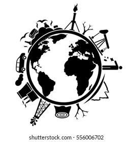 Earth with trash and environmental pollution issues